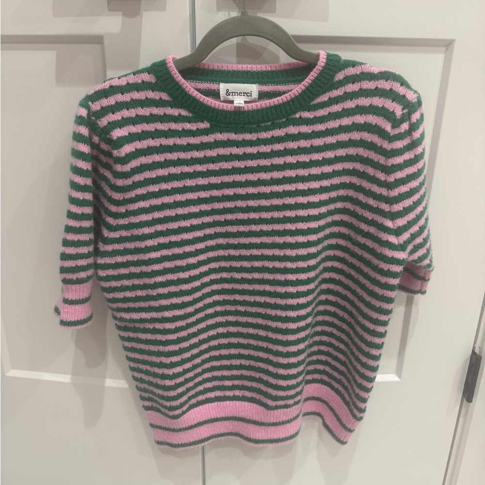 Pink and Green Striped Sweater